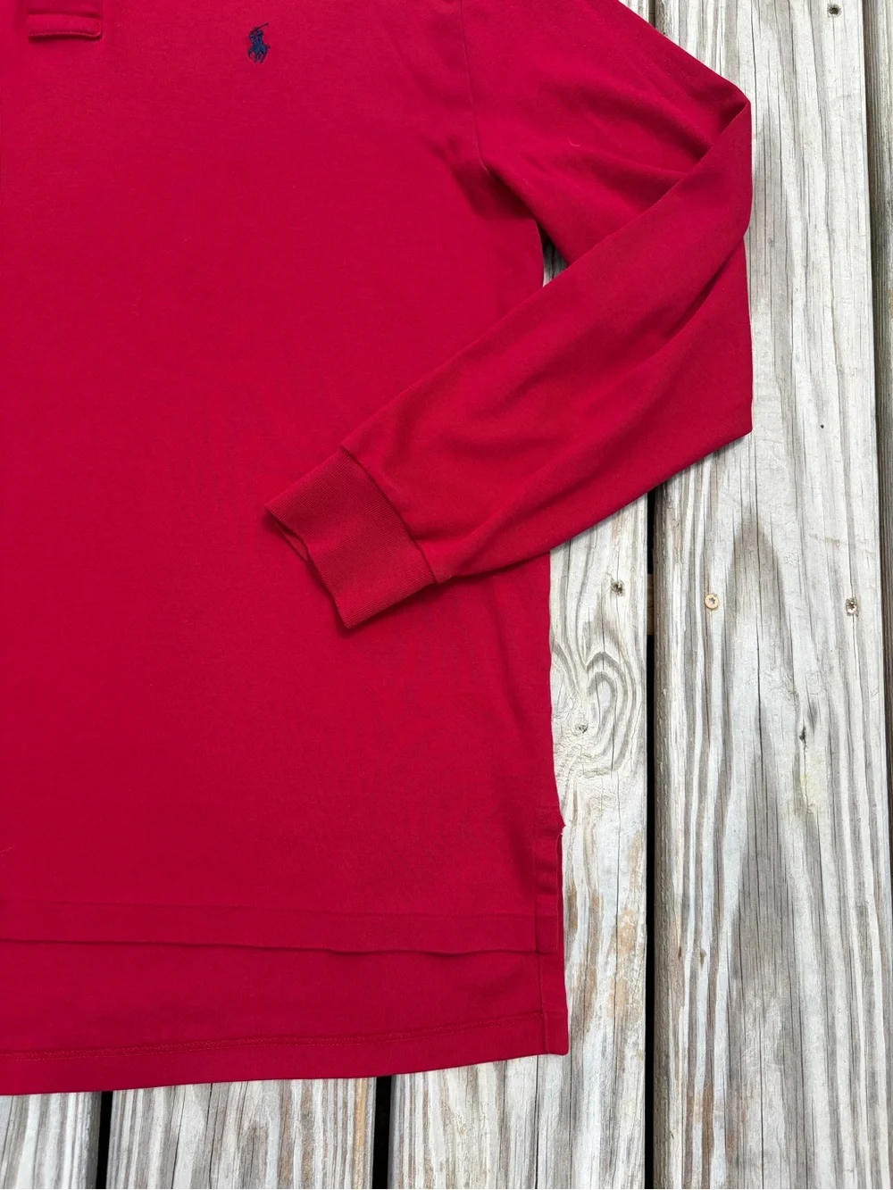 Ralph Lauren Polo Knit Shirt Mens L Button Pullover Red Collared Cotton FLAW